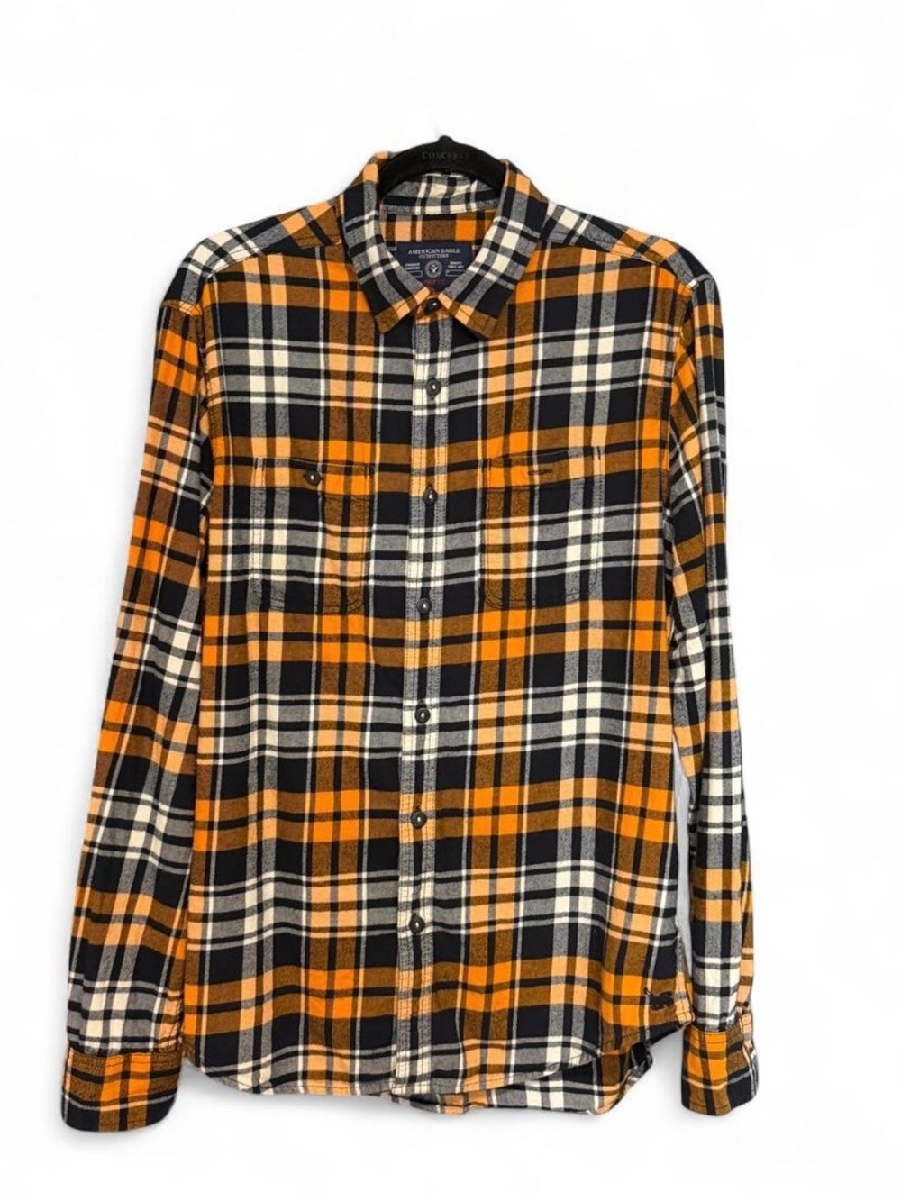 American Eagle Super Soft Orange Plaid Flannel Shirt M | Fall Grunge Skater
